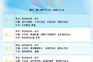  白鹿幼儿园第十二周食谱